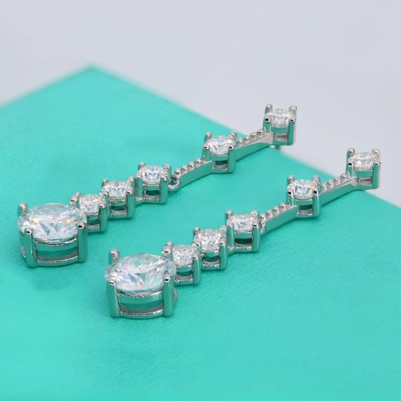 Certified 3ct. t.w. Moissanite Diamond Drop Linear Long Earrings NEW - Picture 5 of 13